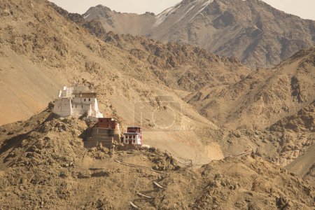 Photo for Arid landscape view of tsemo castle on the top of a hill in Ladakh in the Indian Himalayas. High quality photo - Royalty Free Image
