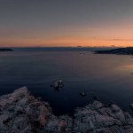 High resolution colorful sunset seascape panorama
