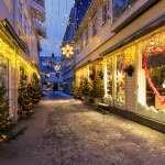 Nordic charm : christmas lights and festive decorations transform a Kragero town into a winter wonderland. High quality photo