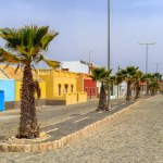 Vibrant town street : The painted houses of Sal Rei, Boa Vista. High quality photo