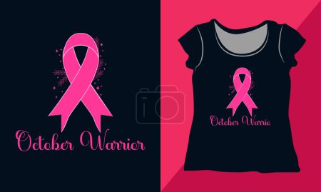 Illustration for October Warrior Breast Cancer Awareness Shirt, Breast Cancer Design with Ribbon Illustration, Pink Ribbon Breast Cancer Shirt, Suitable for Shirt Print - Royalty Free Image