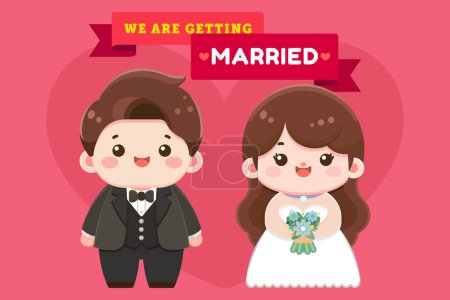 Illustration for Wedding invitation card the bride and groom cute, Bride and groo - Royalty Free Image