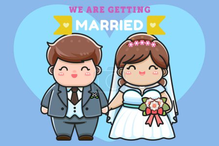 Illustration for Wedding invitation card the bride and groom cute, Bride and groo - Royalty Free Image