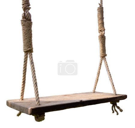 Antique wooden scale and swing isolated on white background