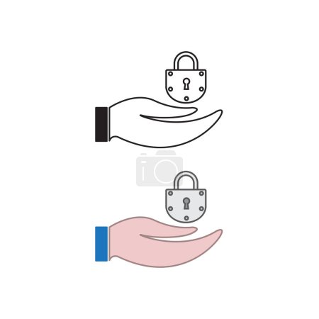 Téléchargez les illustrations : Hand padlock logo icon illustration colorful and outline - en licence libre de droit