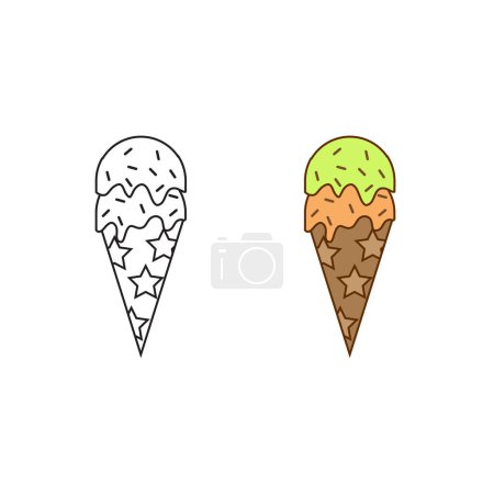 Téléchargez les illustrations : Icône logo crème glacée illustration coloré et contour - en licence libre de droit