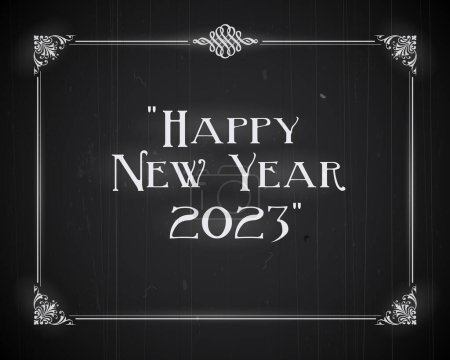 Illustration for Silent film movie still screen - Happy New Year 2023 greeting card - Editable Vector EPS10 - Royalty Free Image