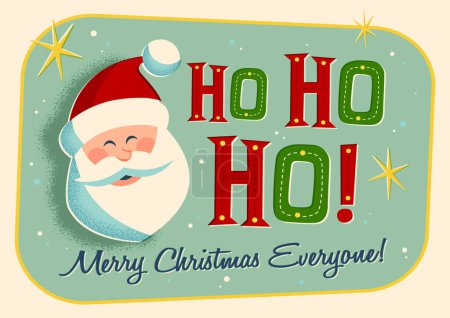 Téléchargez les illustrations : Carte de vœux Vintage Joyeux Noël. Père Noël Ho Ho Ho ! Pour vos messages imprimés et web : cartes postales, bannières, invitations. Vecteur EPS10 - en licence libre de droit