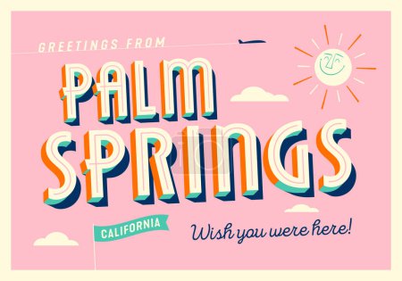 Ilustración de Greetings from Palm Springs, California, USA - Wish you were here! - Touristic Postcard. - Imagen libre de derechos