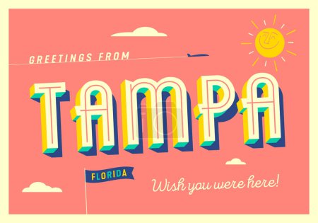 Illustration for Greetings from Tampa, Florida, USA - Wish you were here! - Touristic Postcard. - Royalty Free Image