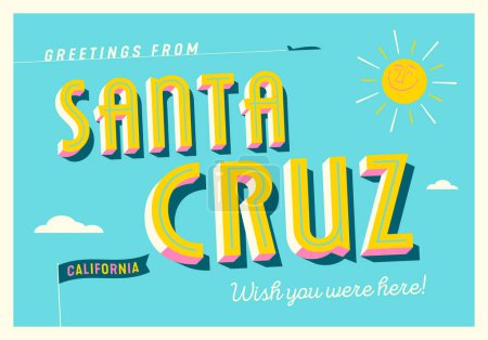 Ilustración de Greetings from Santa Cruz, California, USA - Wish you were here! - Touristic Postcard. - Imagen libre de derechos
