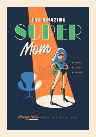 Illustration for Vintage Style Mother's Day Poster or Postcard - The Amazing Super Mom! - Royalty Free Image