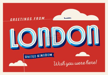 Ilustración de Saludos desde Londres, Reino Unido - ¡Ojalá estuvieras aquí! - Postal turística. - Imagen libre de derechos