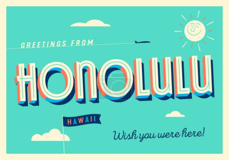 Illustration for Greetings from Honolulu, Hawaii, USA - Aloha - Wish you were here! - Touristic Postcard. - Royalty Free Image