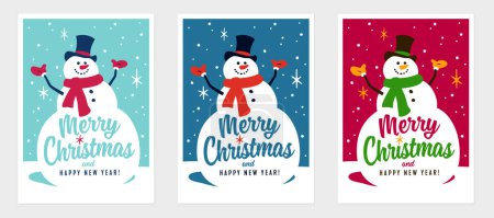 Illustration for Merry Christmas and Happy New Year greeting card in three color options - Vector EPS10. - Royalty Free Image