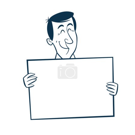 Illustration for Vintage style clipart of a man holding a blank sign. - Royalty Free Image