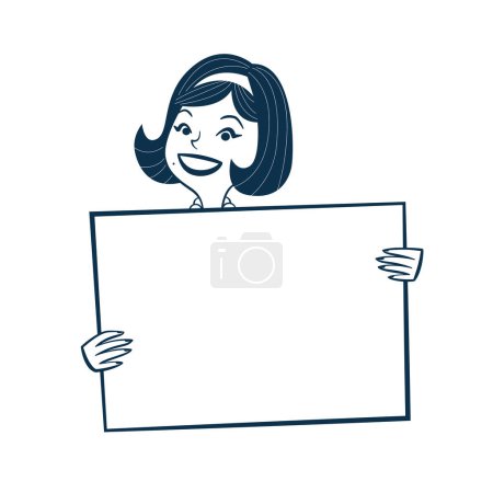 Illustration for Vintage style clipart of a man holding a blank sign. - Royalty Free Image