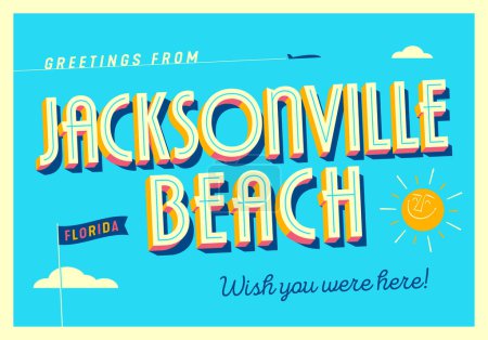 Illustration for Greetings from Jacksonville Beach, Florida, USA - Wish you were here! - Touristic Postcard. Vector Illustration. - Royalty Free Image
