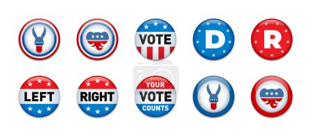 Ilustración de Conjunto de diez 2024 Botones de Elecciones Presidenciales de los Estados Unidos de América. - Imagen libre de derechos