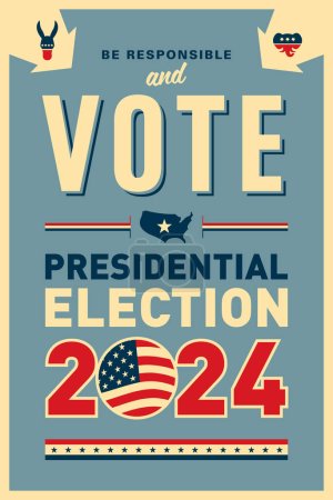 Ilustración de Estilo vintage 2024 Estados Unidos de América Cartel electoral presidencial Diseño. - Imagen libre de derechos