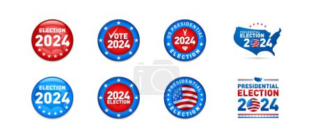 Illustration for Set of eight 2024 United States of America Presidential Election Buttons. - Royalty Free Image