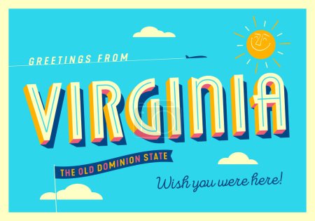 Téléchargez les illustrations : Salutations de Virginie, États-Unis - The Old Dominion State - Carte postale touristique. - en licence libre de droit