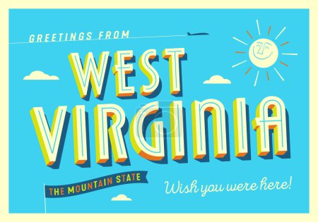 Illustration for Greetings from West Virginia, USA - The Mountain State - Touristic Postcard. - Royalty Free Image