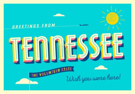 Illustration for Greetings from Tennessee, USA - The Volunteer State - Touristic Postcard - Royalty Free Image