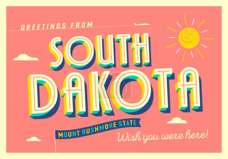 Téléchargez les illustrations : Salutations du Dakota du Sud, États-Unis - Mount Rushmore State - Carte postale touristique - en licence libre de droit
