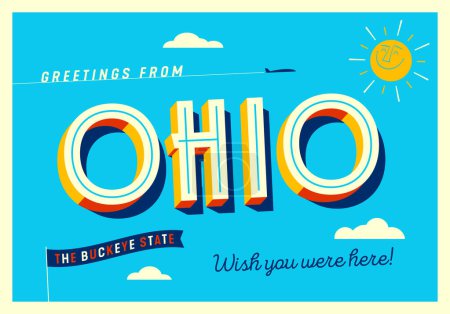 Illustration for Greetings from Ohio, USA - The Buckeye State - Touristic Postcard. - Royalty Free Image