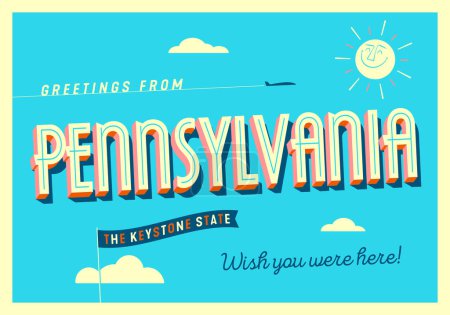Illustration for Greetings from Pennsylvania, USA - The Keystone State - Touristic Postcard. - Royalty Free Image