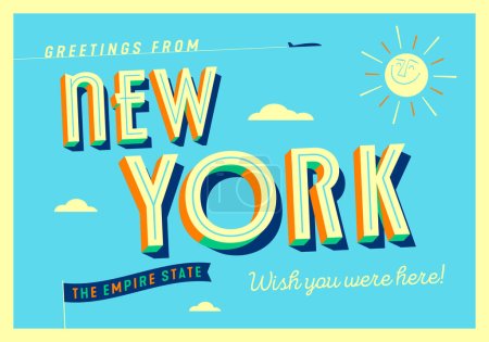 Ilustración de Saludos desde Nueva York, Estados Unidos - The Empire State - Postales Turísticas. - Imagen libre de derechos