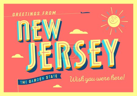 Illustration for Greetings from New Jersey, USA - The Garden State - Touristic Postcard. - Royalty Free Image