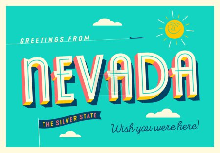 Illustration for Greetings from Nevada, USA - The Silver State - Touristic Postcard. - Royalty Free Image