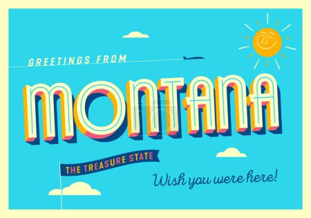 Téléchargez les photos : Salutations de Montana, États-Unis - The Treasure State - Carte postale touristique. - en image libre de droit