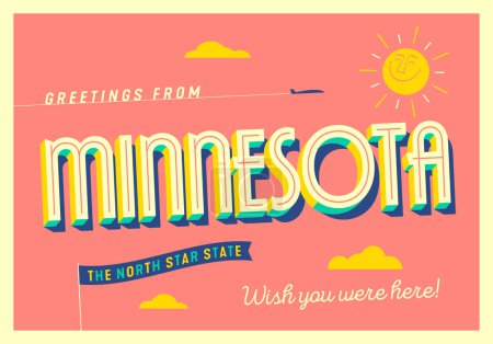 Illustration for Greetings from Minnesota, USA - The North Star State - Touristic Postcard. - Royalty Free Image