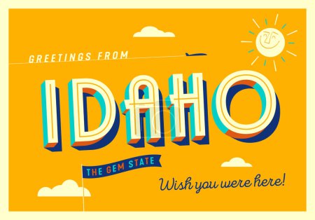 Illustration for Greetings from Idaho, USA - The Gem State - Touristic Postcard. - Royalty Free Image