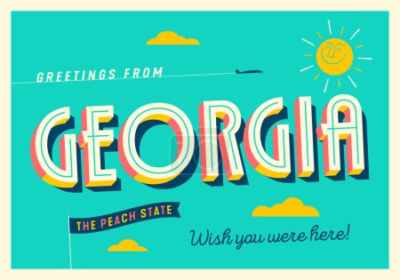Ilustración de Saludos desde Georgia, Estados Unidos - The Peach State - Postales Turísticas. - Imagen libre de derechos