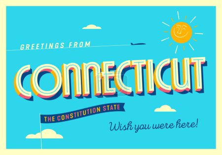 Illustration for Greetings from Connecticut, USA - The Constitution State - Touristic Postcard. - Royalty Free Image