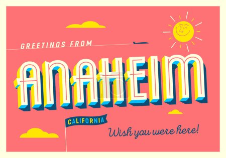 Téléchargez les photos : Salutations de Anaheim, Californie, États-Unis - J'aimerais que vous soyez là ! - Carte postale touristique. - en image libre de droit