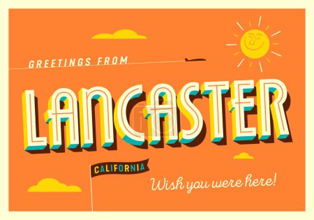 Illustration for Greetings from Lancaster, California, USA - Wish you were here! - Touristic Postcard. - Royalty Free Image