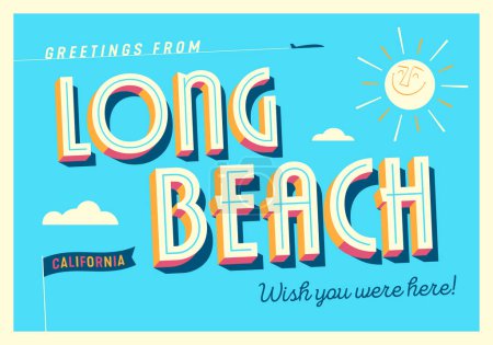 Illustration for Greetings from Long Beach, California, USA - Wish you were here! - Touristic Postcard. - Royalty Free Image