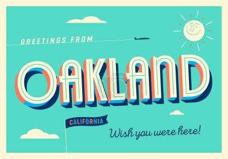 Illustration for Greetings from Oakland, California, USA - Wish you were here! - Touristic Postcard. - Royalty Free Image