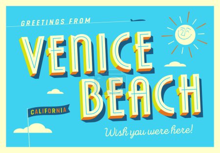 Téléchargez les photos : Salutations de Venice Beach, Californie, États-Unis - J'aimerais que vous soyez là ! - Carte postale touristique. - en image libre de droit
