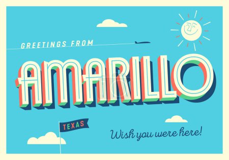 Illustration for Greetings from Amarillo, Texas, USA - Wish you were here! - Touristic Postcard. - Royalty Free Image