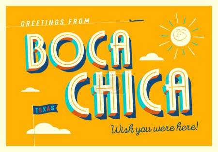 Illustration for Greetings from Boca Chica, Texas, USA - Wish you were here! - Touristic Postcard. - Royalty Free Image