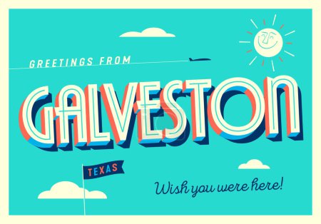 Téléchargez les photos : Salutations de Galveston, Texas, États-Unis - J'aimerais que vous soyez là ! - Carte postale touristique. - en image libre de droit