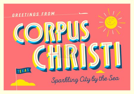 Illustration for Greetings from Corpus Christi, Texas, USA - Wish you were here! - Touristic Postcard. - Royalty Free Image