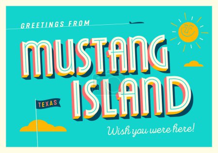 Téléchargez les photos : Salutations de Mustang Island, Texas, États-Unis - J'aimerais que vous soyez là ! - Carte postale touristique. - en image libre de droit