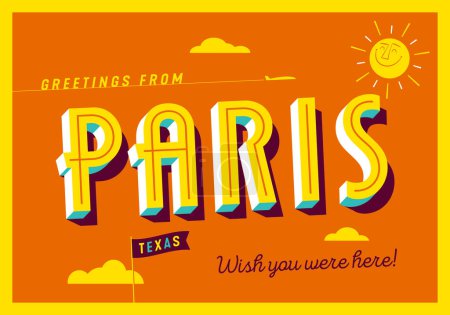 Illustration for Greetings from Paris, Texas, USA - Wish you were here! - Touristic Postcard. - Royalty Free Image